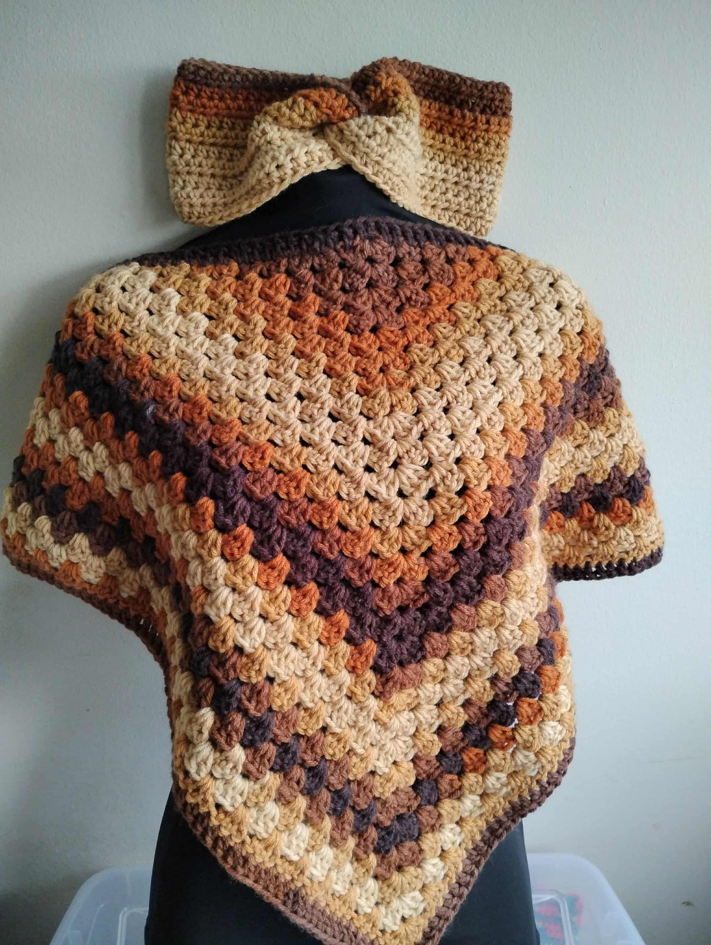 Cozy Latte Stripe Granny Shawl & Twist & Turn Headband Set